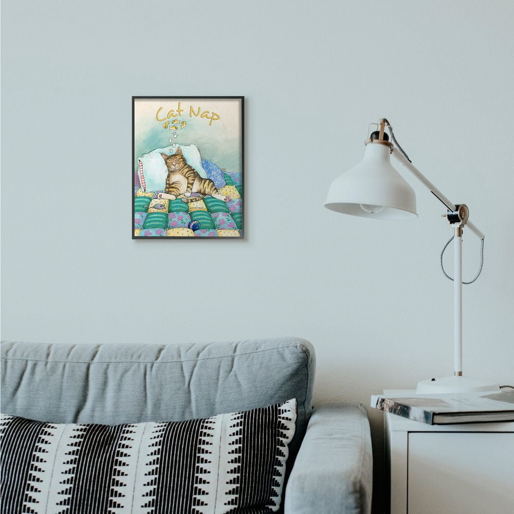 Stupell Industries Cat Nap Funny Cat Cartoon Pet Design Framed Wall Art by Gary Patterson