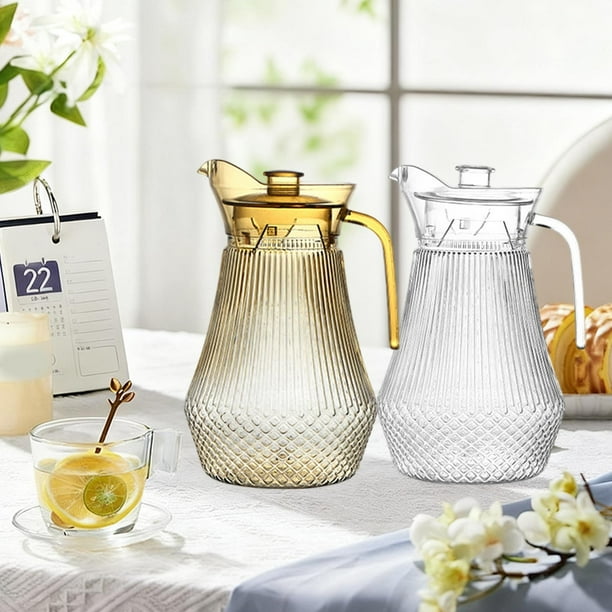 Tetera de Plástico con Diseño de Pico de Pato y Rayas Romboidales para Agua Fría | 1 Unidad | Botella de Agua Transparente para Zumos | Tetera con Diseño de Flores | 23 X 10,5 Cm | 1500 Ml de Capacid