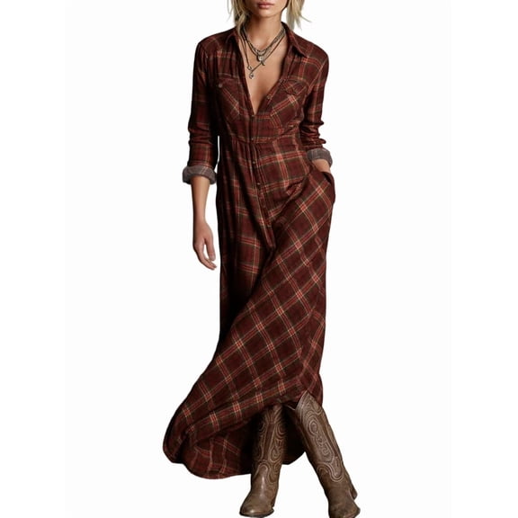 Women Long Sleeve Wrap V Neck Dress Red XXL