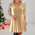 thumbnail image 3 of Litie Women Solid Color Texture Criss-Cross Neckline Sequin Long Sleeve A-line Party Mini Dress, 3 of 4