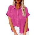 thumbnail image 2 of QIPOPIQ Chemises Décontractées à Manches Courtes pour Femmes, Blouses d'Été en Coton Doux avec Poche, Liquidation, 2 of 7