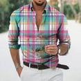 thumbnail image 1 of Camisa de hombre con solapa de manga larga a rayas con costuras a cuadros irregulares, moda deportiva, ocio, calle, exterior, tela de alta calidad, 1 of 6