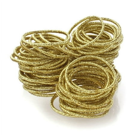 Designice Hair Elastics Hair Ties, Professional Grade Ponytail Holders - Metallic Gold 100 Pack