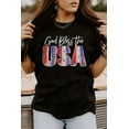 thumbnail image 1 of ABPHQTO Camiseta estampada de manga corta negra God Bless The USA para mujer, 1 of 5