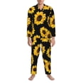 thumbnail image 3 of Susaid Sunflower 6 Print Men's Long Sleeve Pajama Set, Two-Piece Button-Down Loungewear PJs Set, Comfortable Sleepwear for Relaxation-Medium, 3 of 7