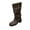 Brown, variant on Black Womens Casual Winter Knee High Boots Round Toe Chunky Low Heel Belt Buckle Solid Comfortable Booties