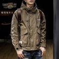 thumbnail image 2 of Chaquetas cortavientos impermeables para hombre, cuello alto, para exteriores, con capucha, ropa informal vintage 2024, 2 of 5