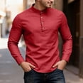 thumbnail image 2 of LIIPEE Men Shirts Casual Solid Color Stand Neck Slim Fit Long Sleeve Dress Shirt Male Fashion Buttons Business Tops Comfortable Breathable Soft Daily Shirts,Red,S, 2 of 4