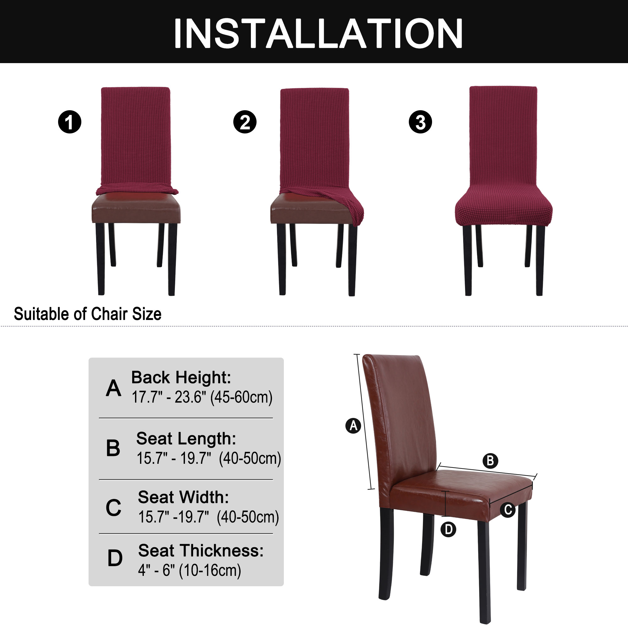 Unique Bargains Knit Spandex Seat Cover for Dining Chair Slipcovers Burgundy