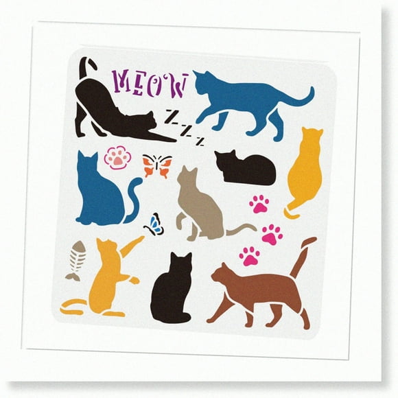 Butterfly and Cat's Paw Plastic Square Reusable Painting Templates (11.8x11.8 inch) for Wood, Floor, Wall, and Fabric