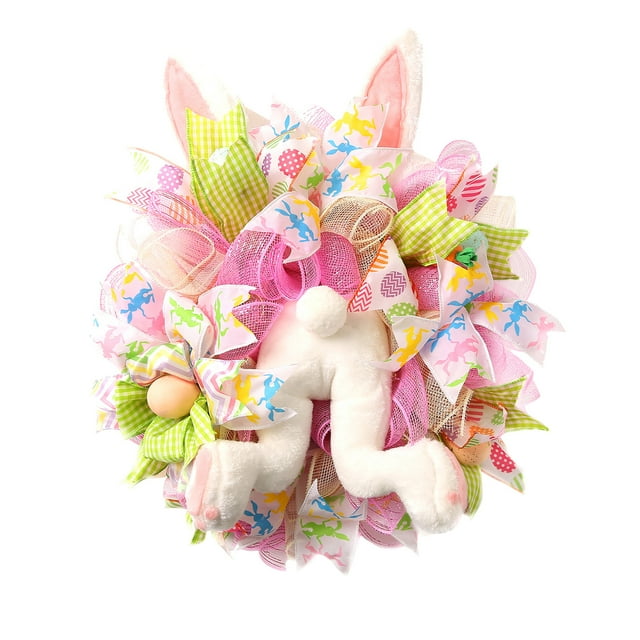 goowrom Easter Door Wreath, Festival Round Cartoon Rabbit Pendant Creative Wall Pendant Home Decoration