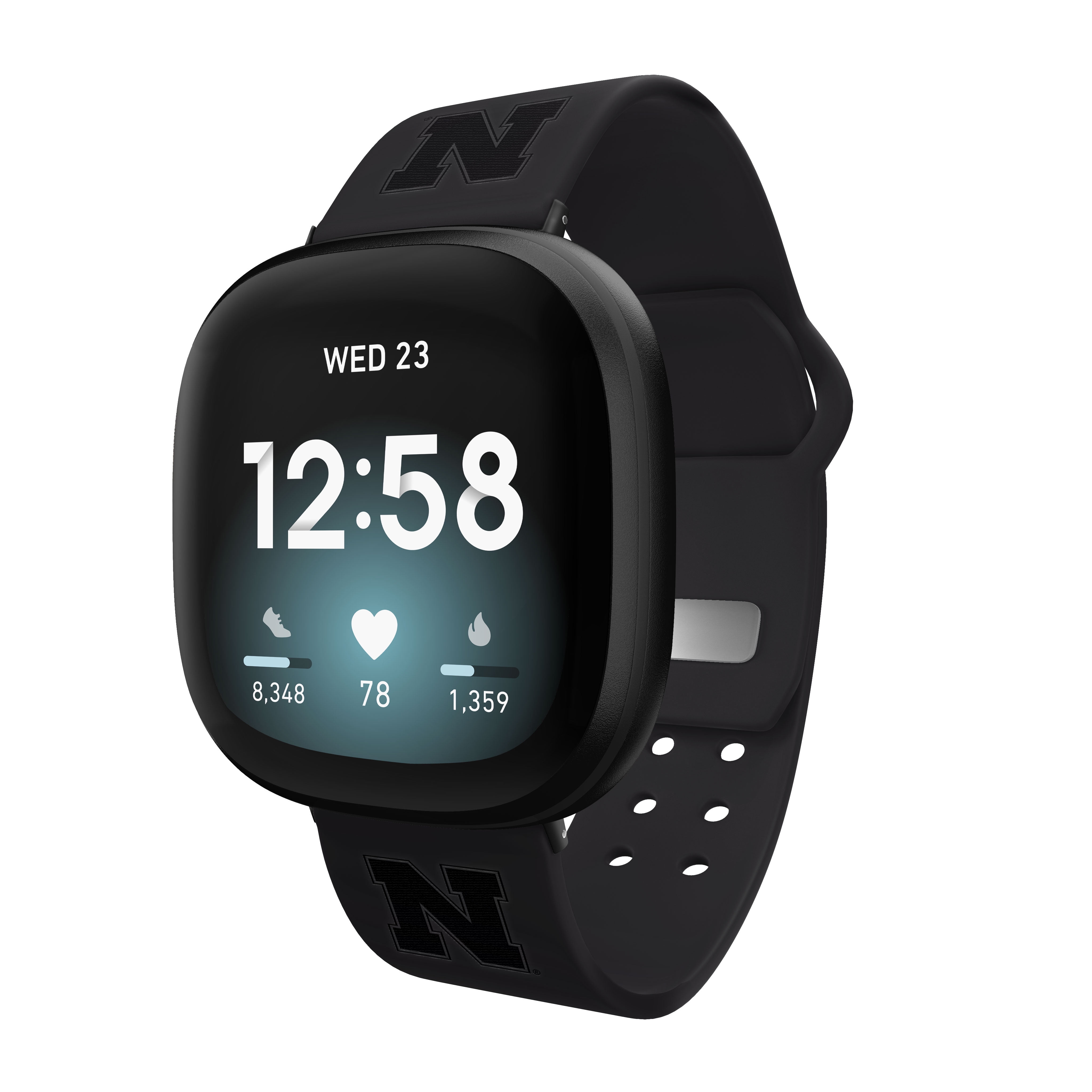 Nebraska Engraved Silicone Unisex Watch Band for Fitbit Versa 3 and Sense (Black) by Affinity Bands
