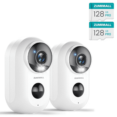 ZUMIMALL F5 Wireless Outdoor Security Cameras 2K Color Night Vision 2 cameras＋2 SD cards，White