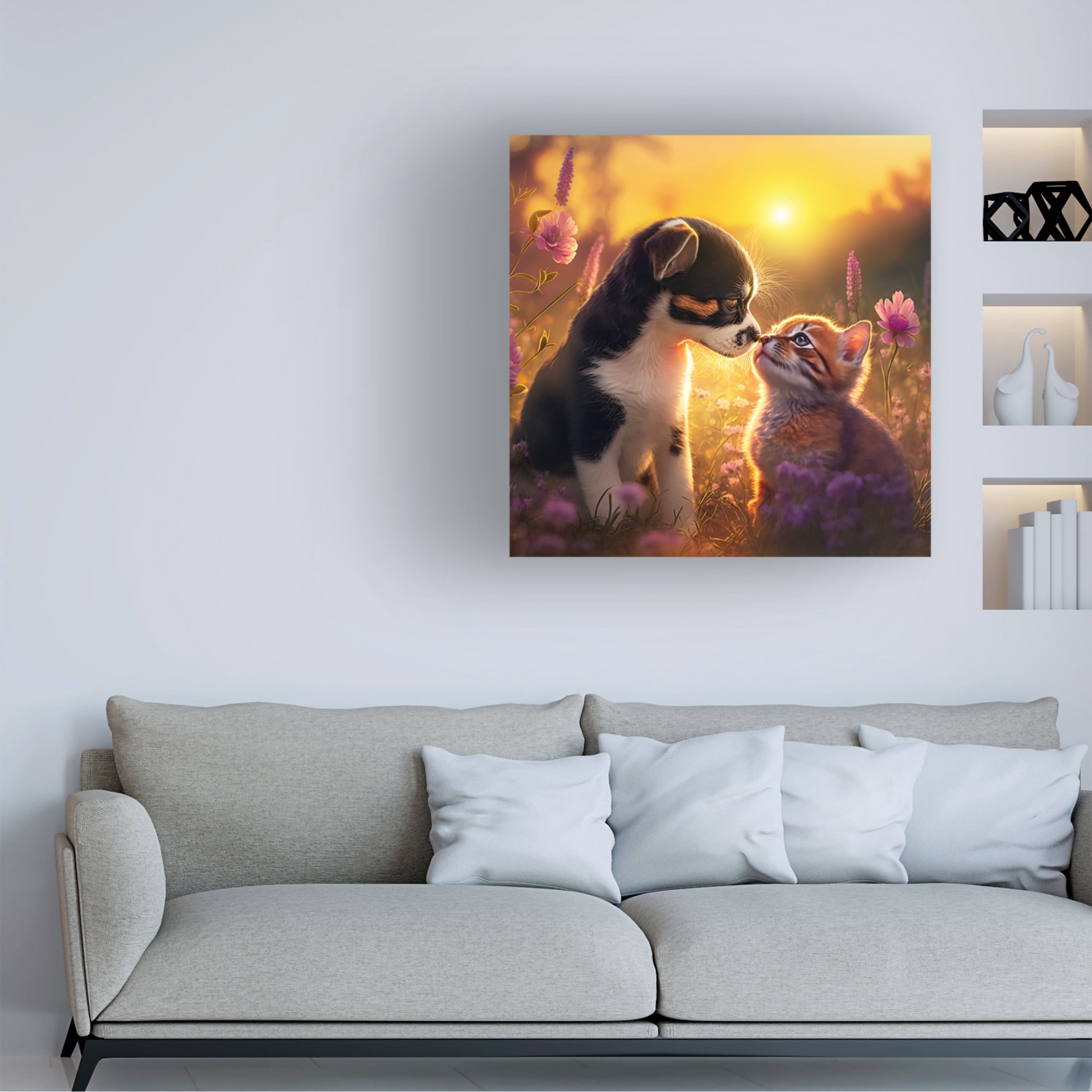Canvas Wall Art - Ray Heere 'Cats And Dogs 31' Wall Art for Living Room, Bedroom, or Office Décor by Trademark Fine Art - 18 x 18 Inches