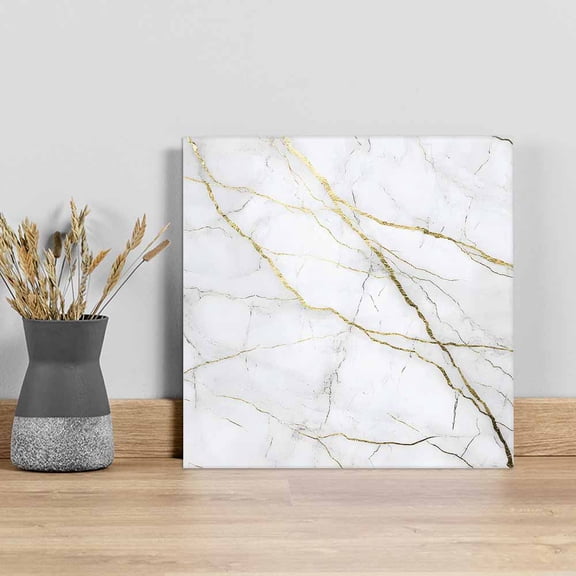 Marble White Wall Art Painting on Canvas, Modern Abstract Art Golden Ink Painting Canvas Art Home Prints Wall Art Framed Modern Artwork for Living Room Bedroom Wall Decor 8x8in