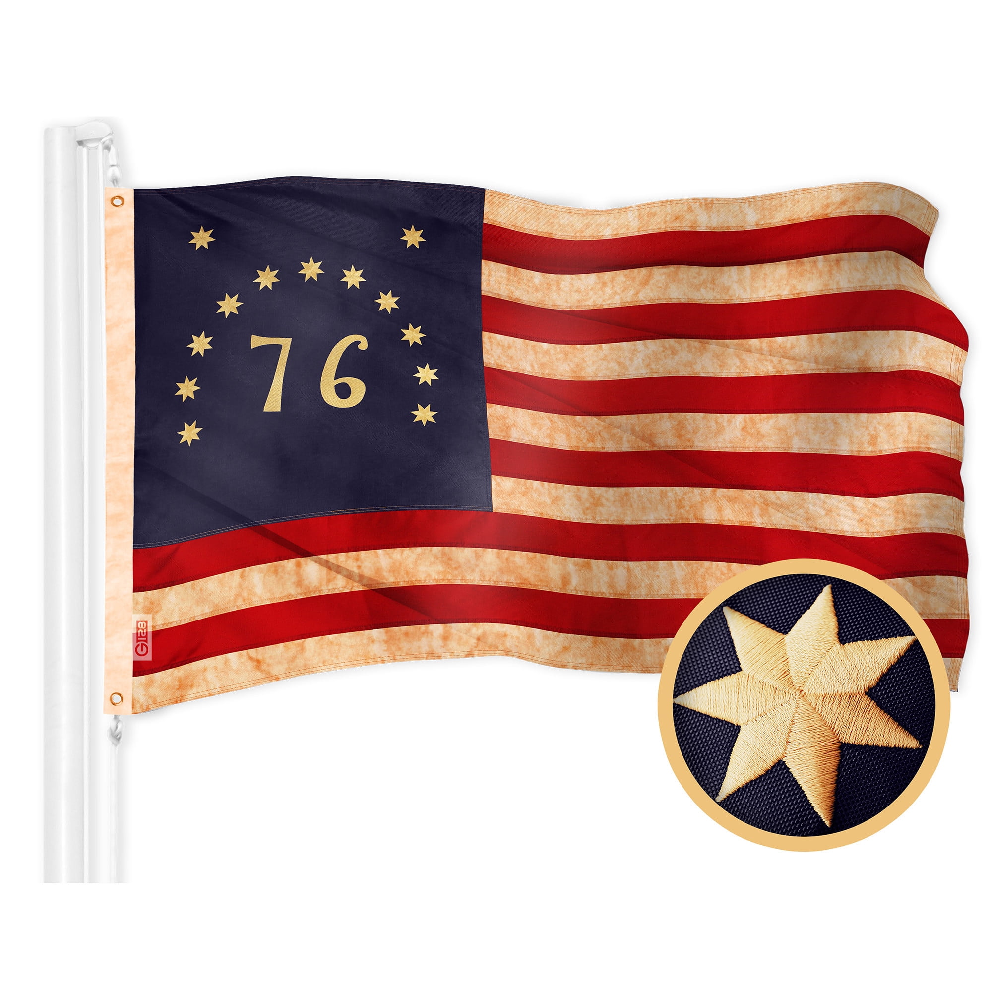 G128 Combo Pack: American USA Tea-Stained Flag 2x3 Ft & Bennington 76 Tea-Stained Flag 2x3 Ft | Both ToughWeave Pro Series Embroidered 420D Polyester, Embroidered Design, Brass Grommets