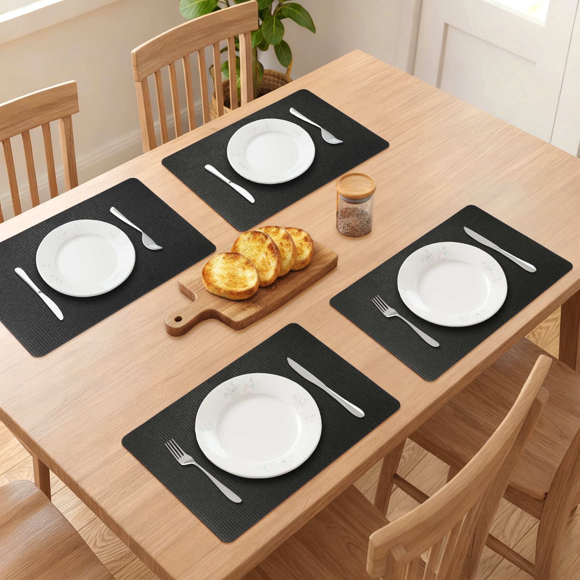 Unique Bargains 6pcs Faux Leather Table Mats for Kitchen Black 16.9"x11.8"