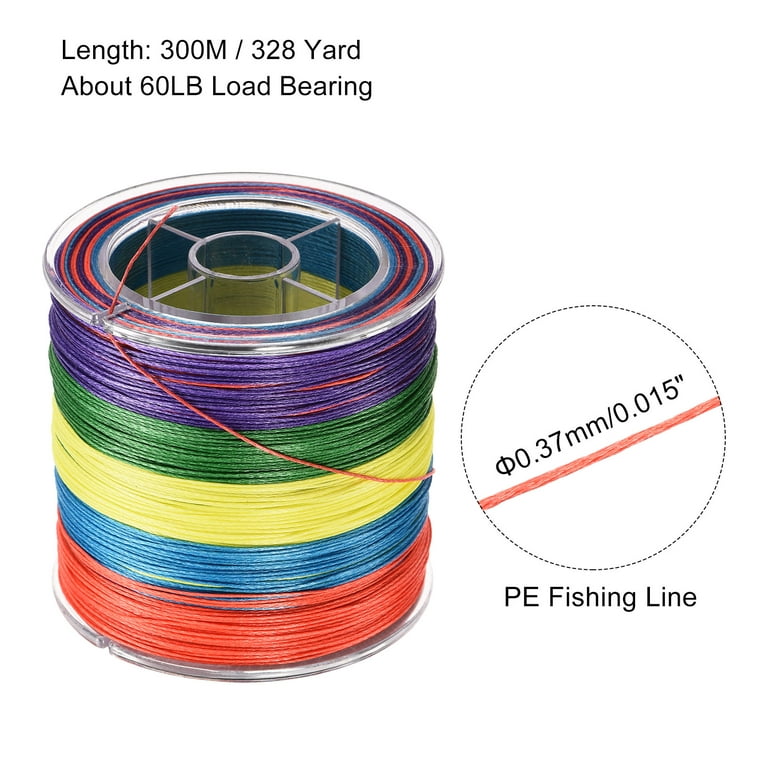 Uxcell 328Yard/984Ft 60LB 8 Strands Abrasion Resistant PE Braided Fishing  Line Colored