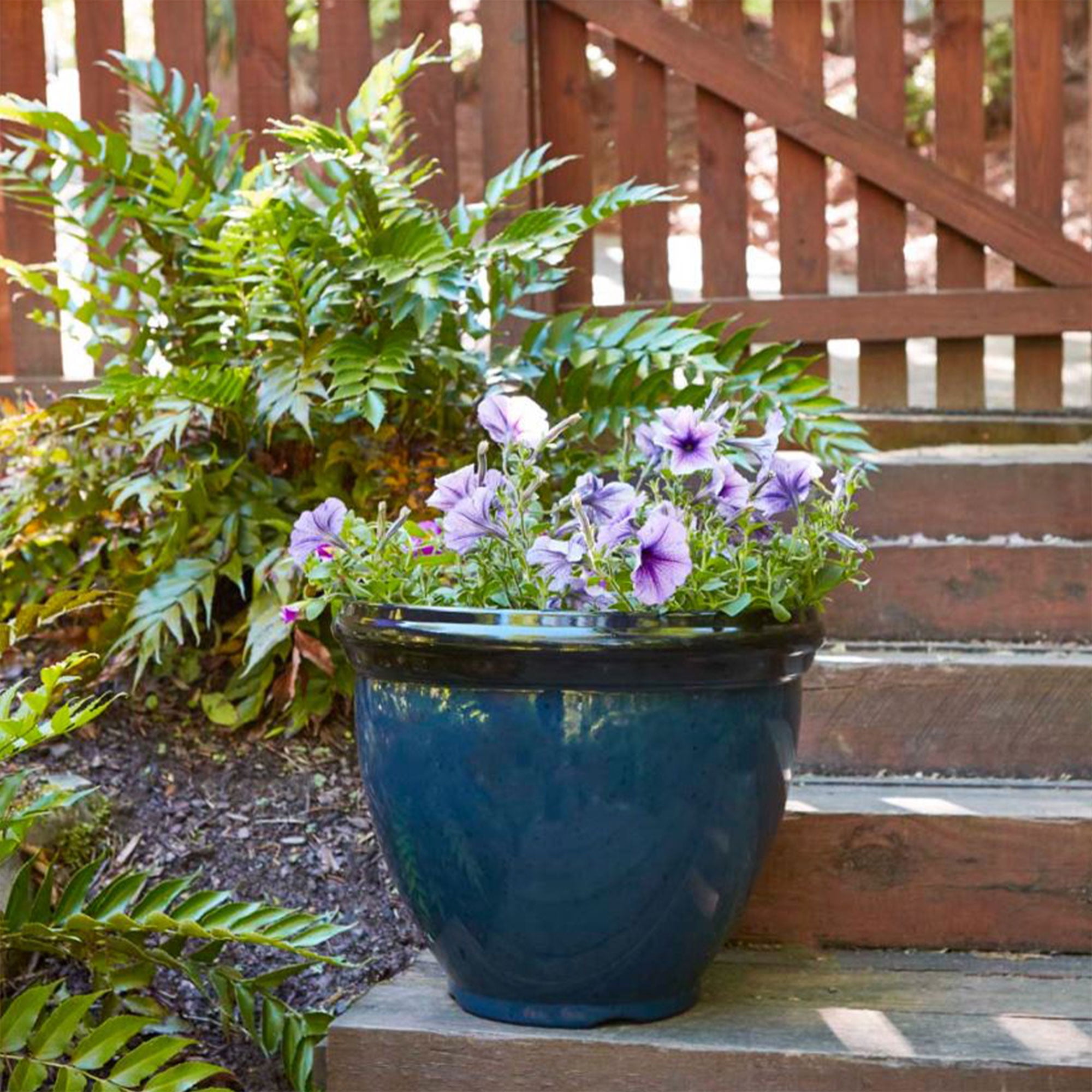 Southern Patio Heritage Outdoor Glossy Resin Planter, Monaco Blue (2 Pack)