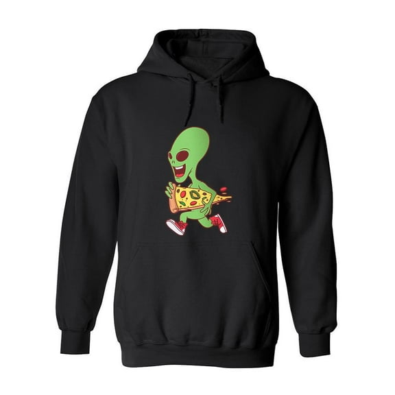 Alien Running With Pizza Design Hoodie Men -Image by Shutterstock, Male Medium