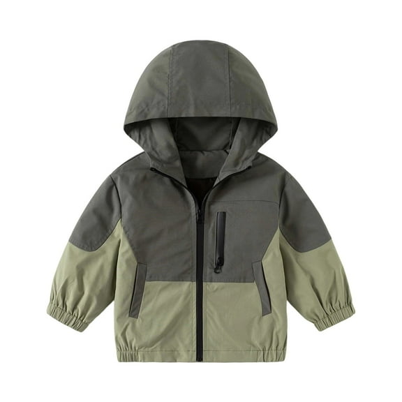 SGMVNU Toddler Boys Girls Contrast Color Zip Jacket with Pockets, Hooded Trench Lightweight 2-10 Years Kids Coats Windbreaker Casual Fall Outerwear,Dark Green,5-6 Years