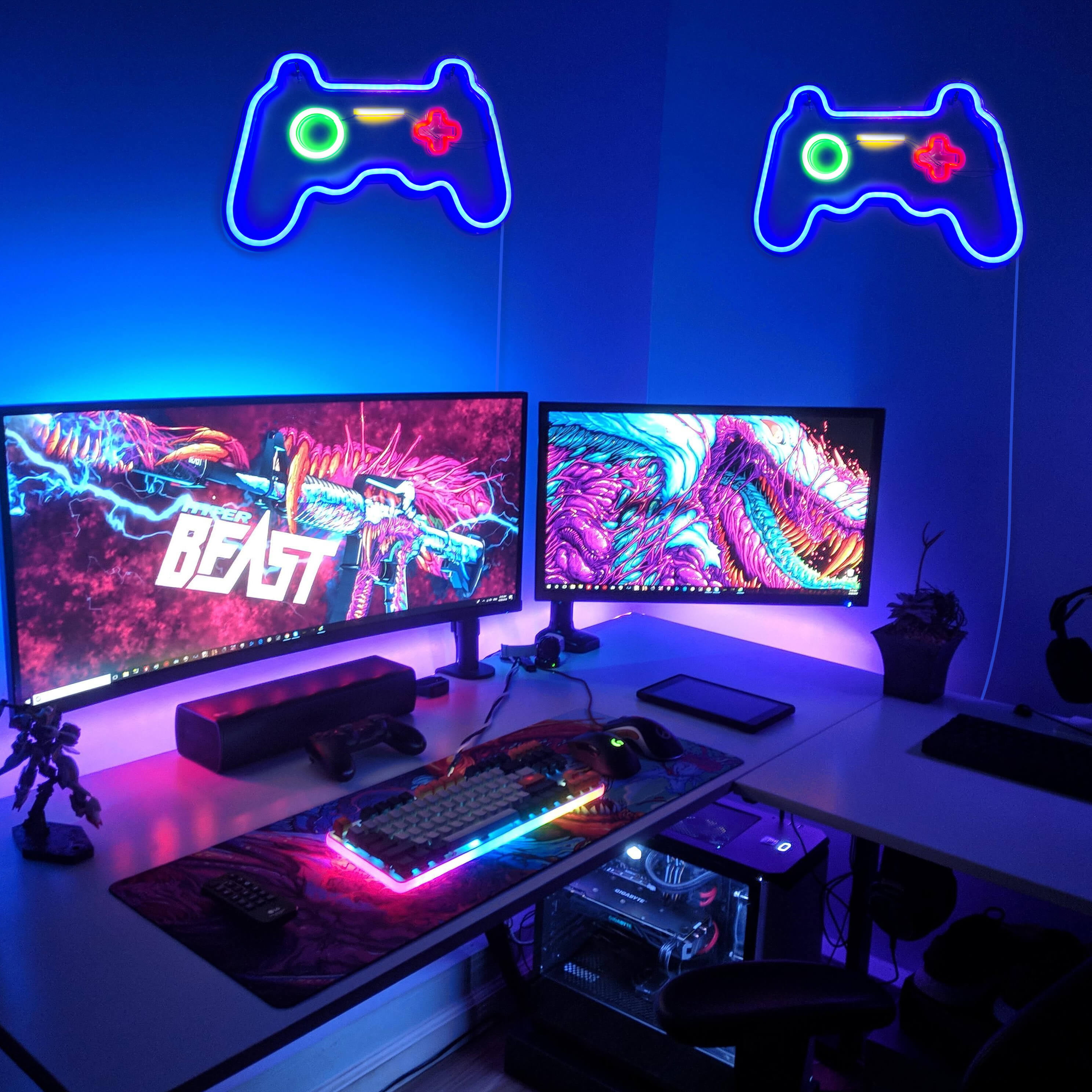 LED Game Neon Sign Gamepad Shape LED Sign Light Gamer Gift for Teen Girls  Game Room Decor Bedroom Wall Gaming Wall Decoration Playstation Lightup  Signs Accessories Video Game Battle Station Wall Signs 