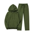 thumbnail image 3 of YOIAVAIOY Two Piece Outfits Womens Hoodie Track Suits Solid Jogging Athletic Tracksuit Kangaroo Pocket Hooded Sweatshirt and Wide Leg Sweatpants Pants Set Army Green M, 3 of 4