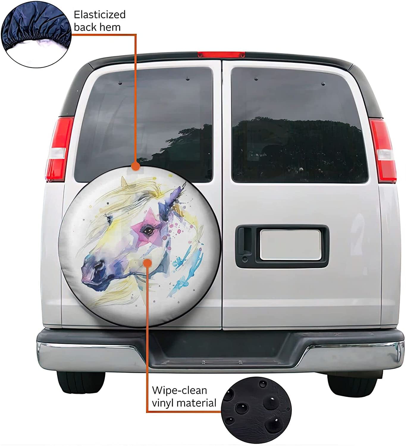 Watercolor White Horse Spare Tire Cover Wheel Protectors Weatherproof  Universal Dust-Proof for Trailer Rv SUV Truck Camper Travel Trailer  Accessories 15 Inch