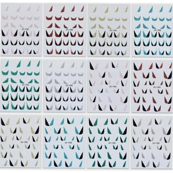 12 Sheets French Nail Stickers 3D Self-Adhesive Nail Art Decal Shiny French Tip V Nail Design Decoration