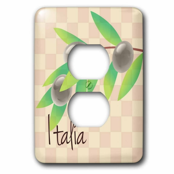 3dRose, Italia Pink Checkered Olive Branch - Italian Art, 2 plug outlet cover