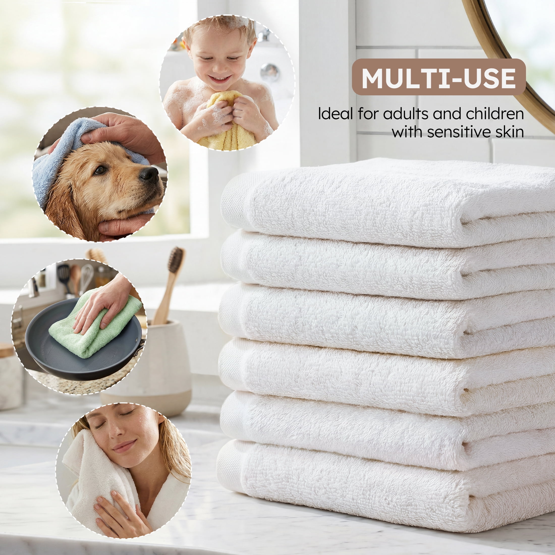 YOOFOSS Luxury Bamboo Baby Washcloths Towel Set 12 Pack 10x10inch Face towels for Bathroom-Hotel-Spa-Kitchen Multi-Purpose Fingertip Towels & Hand Towels