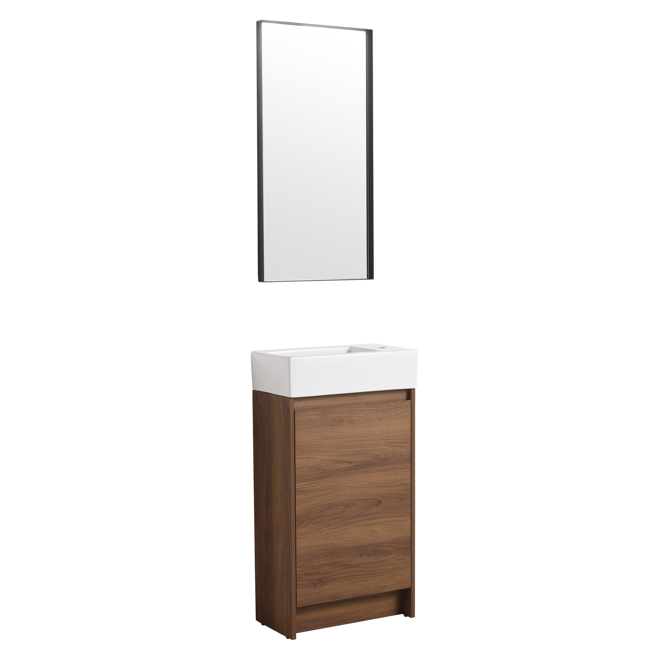 Noble House 18" Slim Freestanding Bathroom Vanity, Ceramic Sink, Soft-Close Door, Small Wall-Mount, Brown Ebony