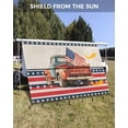 thumbnail image 3 of 4th of July RV Awning Sun Shade Screen 9'X15.3' Retro Truck American Flag Mesh Sunscreen Patriotic Star Stripes Awning Shade Screen with Zipper UV Blocker Completed Kits for RV Motorhome Camper, 3 of 7