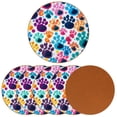 thumbnail image 2 of Dog Paw Print Set of 6 Round Microfiber Leather Coasters, 11x11 cm/4.3x4.3 in Drink Coasters for Home and Office, Heat, Stylish Table Mats, 2 of 6