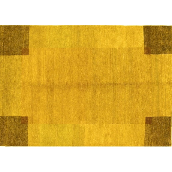 Ahgly Company Machine Washable Indoor Rectangle Abstract Yellow Contemporary Area Rugs, 2' x 4'