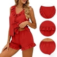 thumbnail image 4 of VONCOS Womens Red Loungewear Set – Soft Cotton Modal 2 Piece Pajama with Lace Trim Sleepwear for Women,Size M, 4 of 7