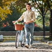 Viribus 26 City Cruiser Bicycle with Carbon Steel Frame Dual V Brakes Basket for Women Adults,Blue