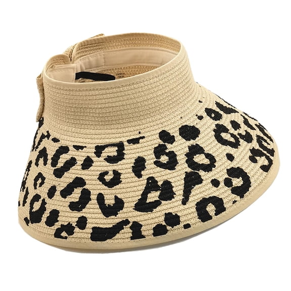 Casual Women Straw Visor Hat Sunhat Sun Hat for Camping Jogging Traveling Beige