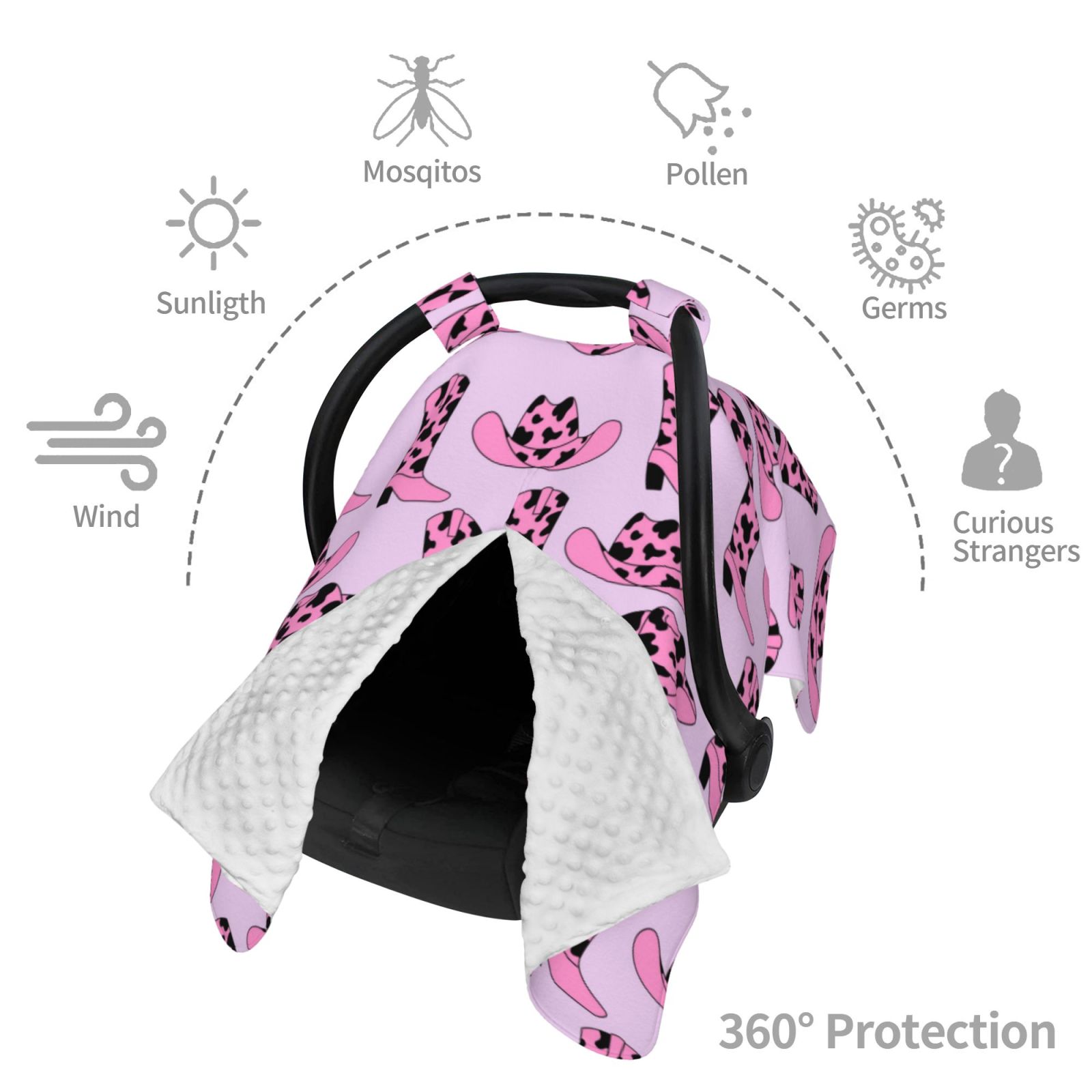 Car Seat Cover Baby - western cow pink cowboy boots hat Breathable Infant Car Seat Cover for Baby Carseat, Lightweight Comfort Baby Essentials Must Haves Newborn Stuff for Girl Boy