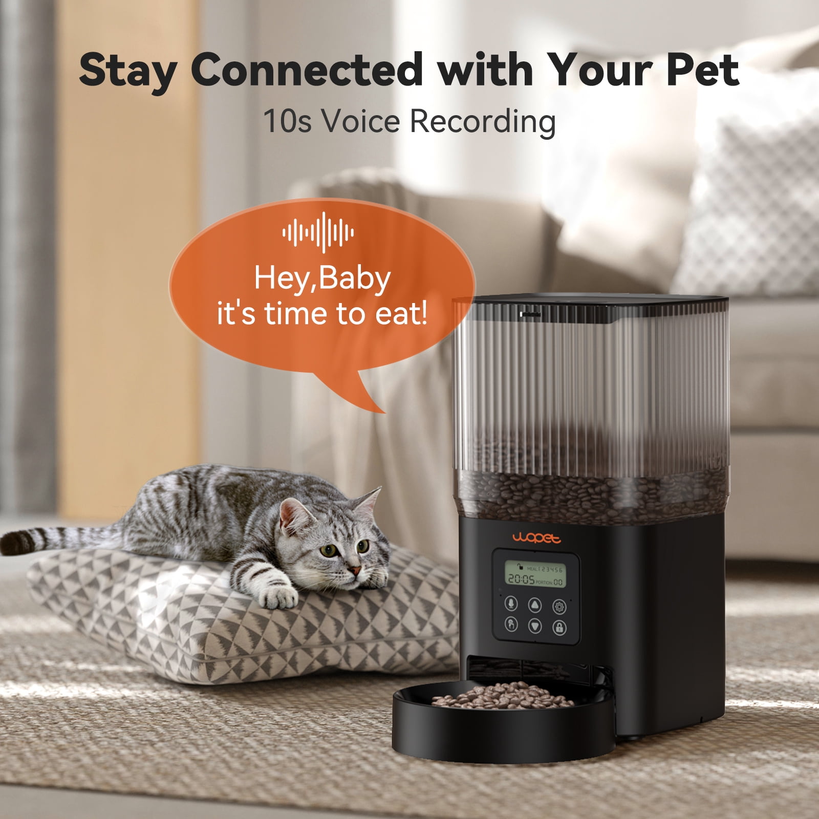 WOPET, Automatic Dog Feeders, Pet Dispenser with Desiccant Bag, Cat Feeders, 5L, Black