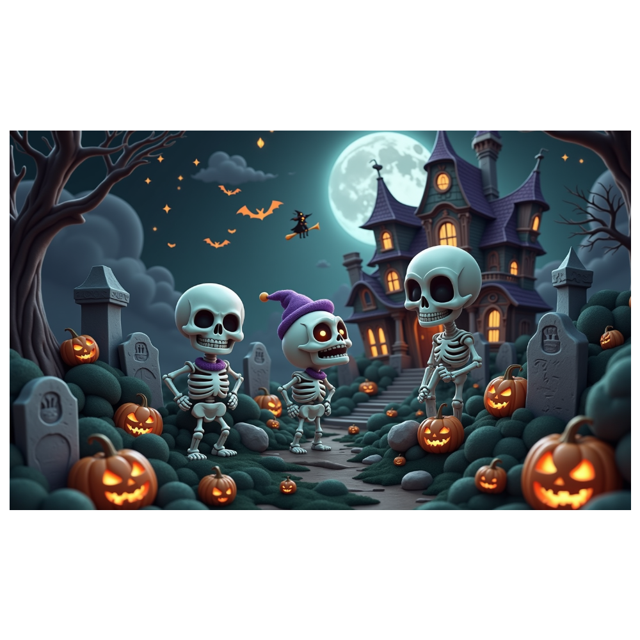 Spooky Scene Halloween Banner Gothic Theme Pumpkin Lantern Skeleton Design Cemetery Setting for Halloween Party Event Decor