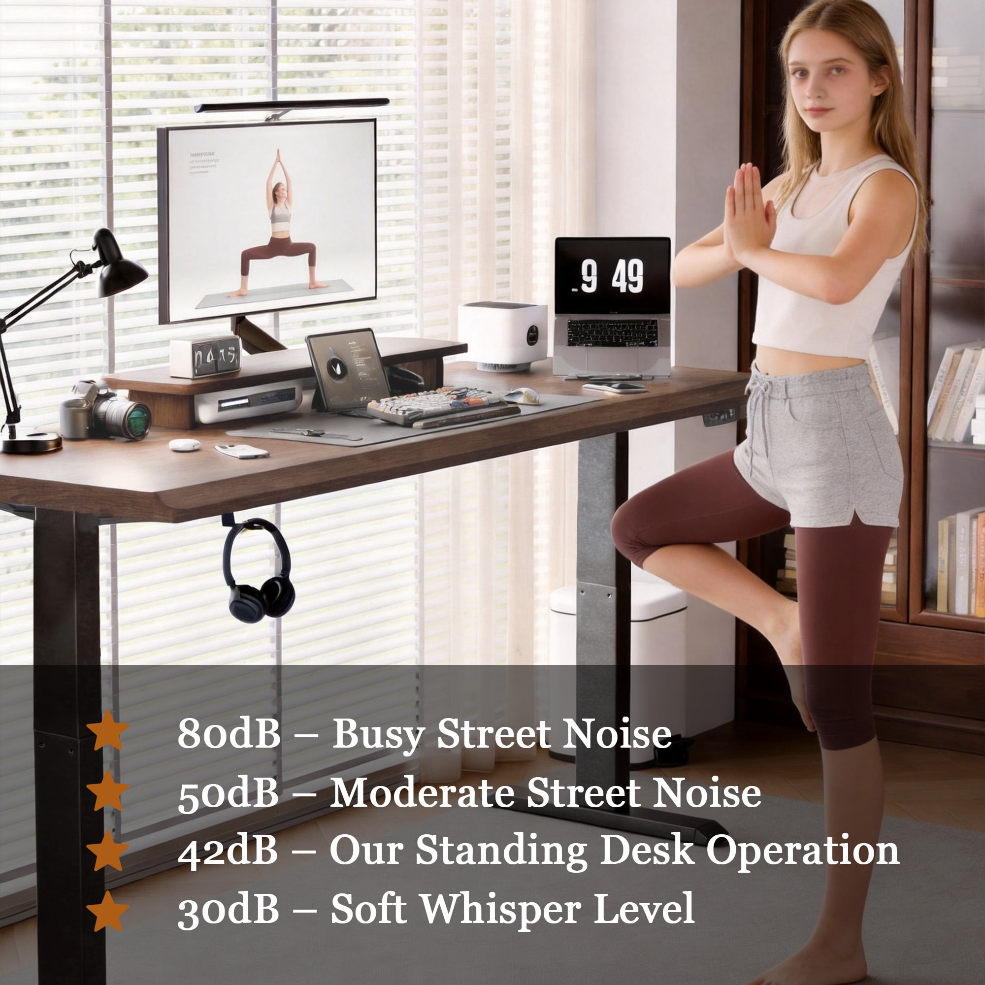 Solid Rubberwood Electric Standing Desk with Single Motor, Height-Adjustable Sit Stand Desk and Ergonomic Workstation for Home Office, Walnut