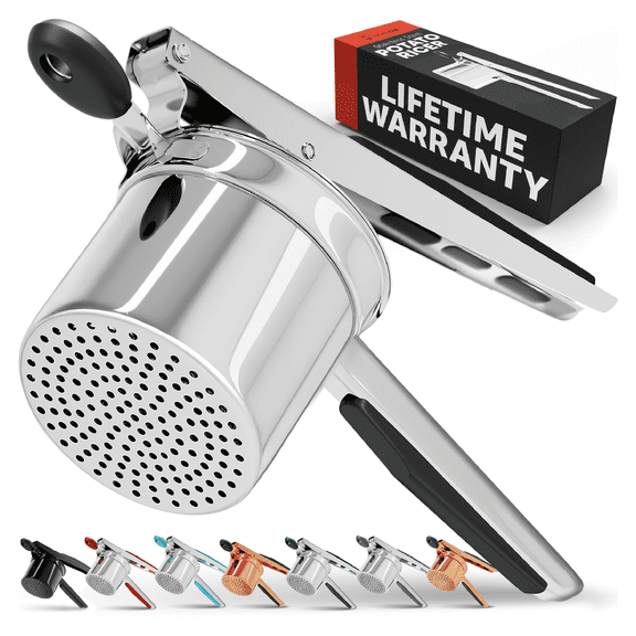 Prioritychef Large 15oz Potato Ricer, Heavy Duty Stainless Steel Ricer, Black