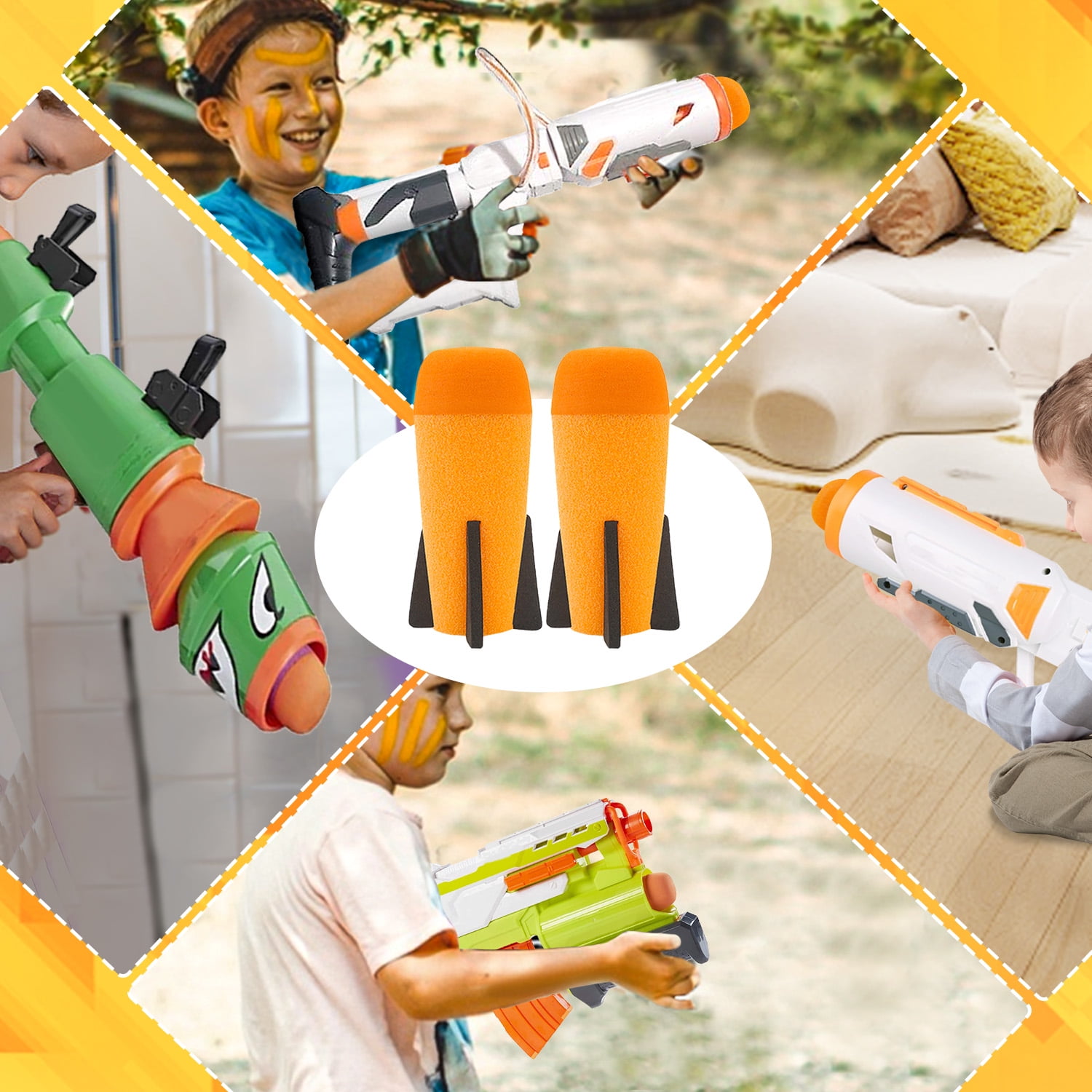 BOROLA 3 Pcs Missile Filled Foam Rocket Launcher, Compatible For Nerf N-Strike Elite series(Orange)