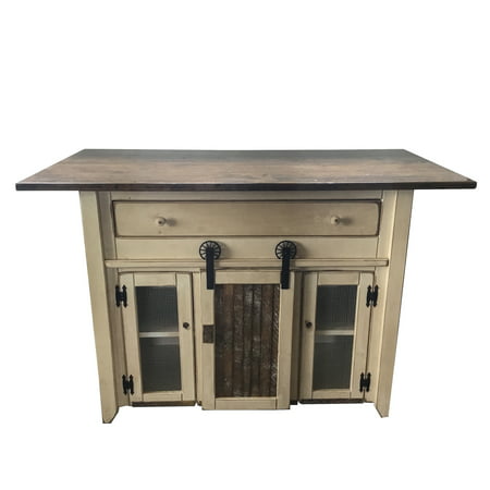 Furniture Barn USA™ Primitive Country Kitchen Island with Barn Door and 2 Bar
