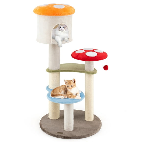Gymax Cute Mushroom Cat Tree 48'' Tall Cat Tower w/ Sisal Scratching Posts Top Condo