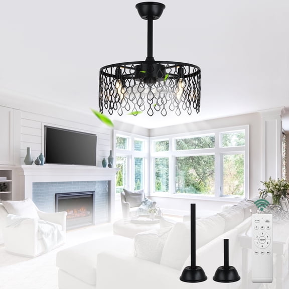 Cusp Barn 19 inch Black Industrial Bladeless Caged Ceiling Fans with Light and Remote Control