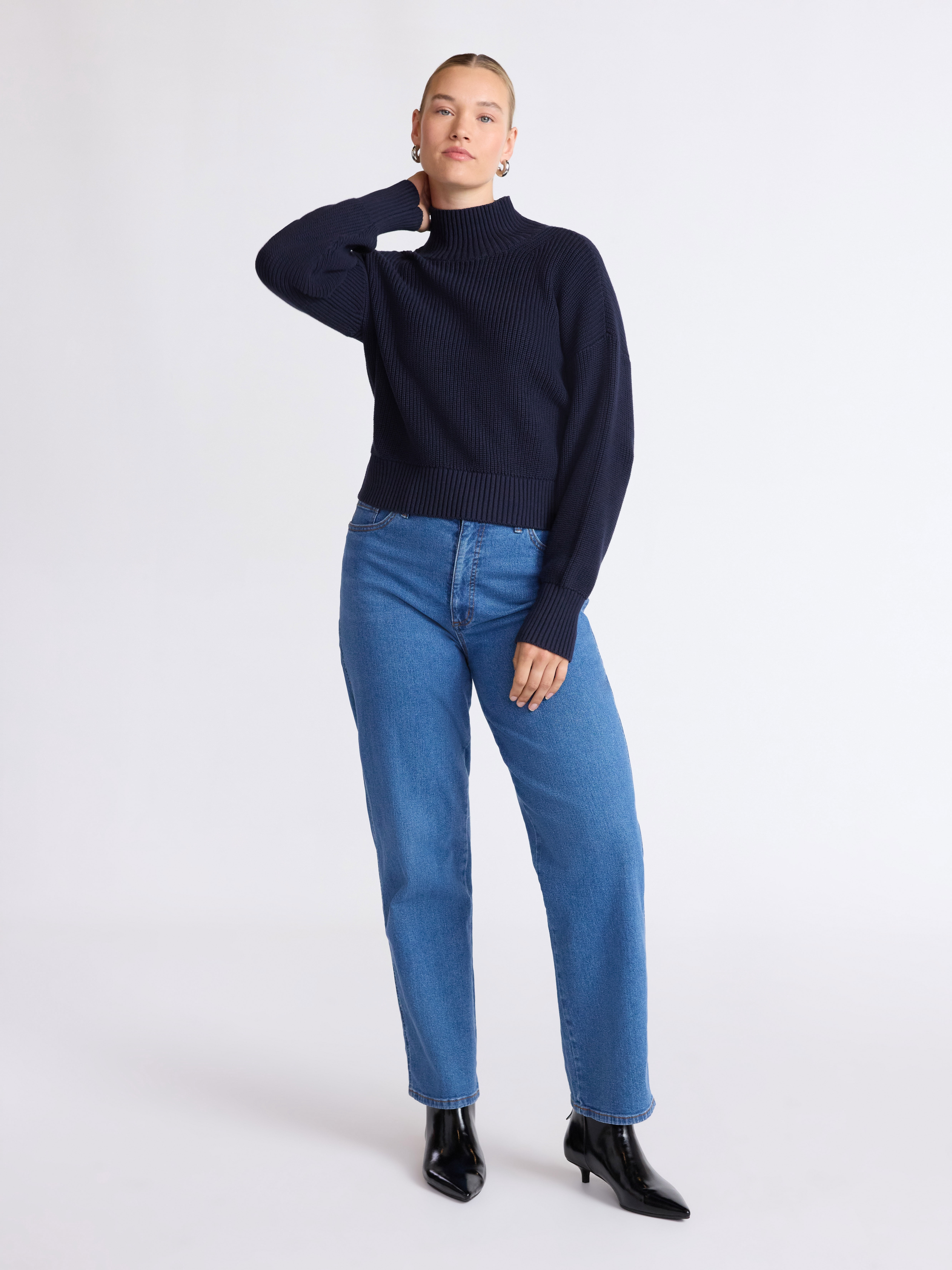 Scoop Women’s Cotton Boxy Ribbed Turtleneck Sweater, Midweight, Size XS-XXL