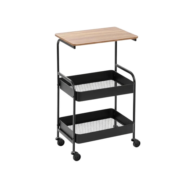 Carrito Organizador De Cocina 2 Niveles Móvil Ruedas Freno negro