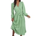 thumbnail image 1 of Gibobby Vestido Casual para Mujer Otoño mujer manga larga color sólido cuello en V vestido casual swing vestido de fiesta con cinturón(AG,G), 1 of 5